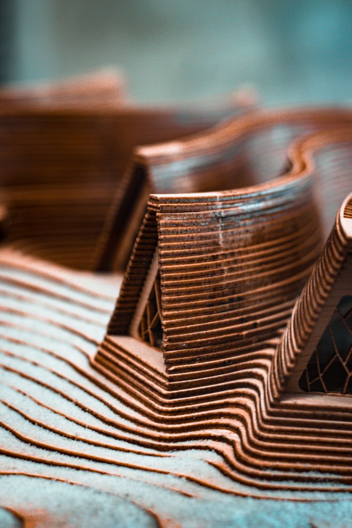 Explore a captivating abstract representation of layered architectural design with intricate patterns and textures.